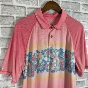 Tommy Bahama Island Zone Colorful Tropical Print Collared Polo Shirt XL Stretch